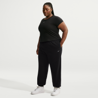 Oversized Nike Studio Fleece-bukser i medium vægt med høj talje og opslag til kvinder - sort