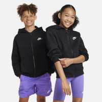 Nike Club Fleece-hættetrøje med fuld lynlås til større børn - sort