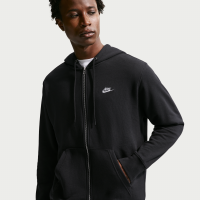 Nike Club-hættetrøje i french terry med fuld lynlås til mænd - sort