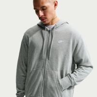 Nike Club-hættetrøje i french terry med fuld lynlås til mænd - grå