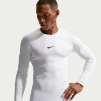Tætsiddende Nike Pro Dri-FIT-fitnessoverdel med lange ærmer til mænd - hvid
