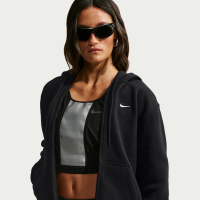 Nike Studio Fleece-hættetrøje i medium vægt med lynlås i fuld længde til kvinder - sort