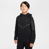 Nike Tech Fleece-hættetrøje med lynlås til større børn - sort