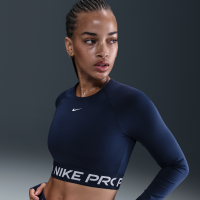 Kort Nike Pro Dri-FIT-top med lange ærmer til kvinder - blå