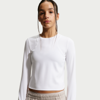 Langærmet Nike Mavn Dri-FIT-top i rib til piger - hvid