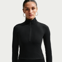 Tætsiddende Nike Chill Knit-ribtop med lange ærmer og kvart lynlås til kvinder - sort