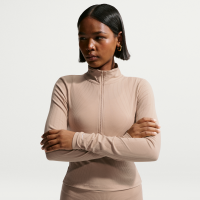 Tætsiddende Nike Chill Knit-ribtop med lange ærmer og kvart lynlås til kvinder - brun