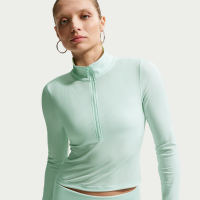 Tætsiddende Nike Chill Knit-ribtop med lange ærmer og kvart lynlås til kvinder - grøn