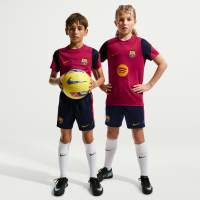 Maskinstrikkede FC Barcelona Strike Nike Dri-FIT-fodboldshorts til større børn - blå