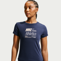 Kort, slank, moderat maskinstrikket Nike Chill-T-shirt til kvinder - blå