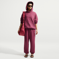 Oversized Nike Studio Fleece-bukser med høj talje og opslag i medium vægt til kvinder - rød