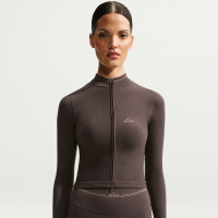 NikeSKIMS Ribbed Seamless kort jakke med fuld lynlås til kvinder - brun