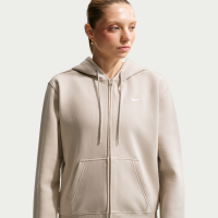 Nike Studio Fleece-hættetrøje i medium vægt med lynlås i fuld længde til kvinder - brun
