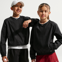 Langærmet, vævet Nike -trøje med V-udskæring til større børn - sort