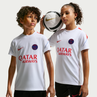 Kortærmet Paris Saint-Germain Strike Nike Dri-FIT-fodboldtrøje til større børn - hvid