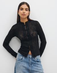 Nelly - Sort - Decor Button Lace LS Top