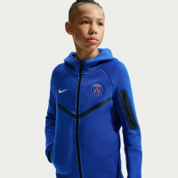 Paris Saint-Germain Tech Fleece-Nike-hættetrøje med fuld lynlås til større børn (drenge) - blå