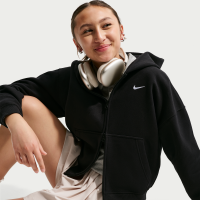 Oversized Nike Studio Fleece-hættetrøje med lynlås i fuld længde til større børn (piger) - sort