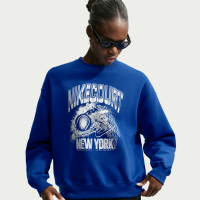 Oversized Nike Studio Fleece-crewtrøje med grafik i medium vægt til kvinder - blå