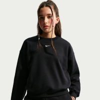 Nike Studio Fleece-sweatshirt med firkantet pasform og rund hals til piger - sort
