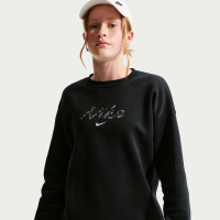 Oversized Nike Studio Fleece-sweatshirt med rund hals til større børn (piger) - sort
