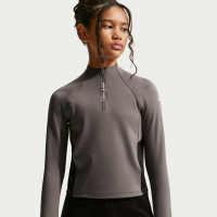 Nike Pro-Dri-FIT-trøje med kort lynlås og lange ærmer til større børn (piger) - grå