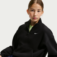 Oversized Nike Studio Fleece-top med 1/4-lynlås til større børn (piger) - sort