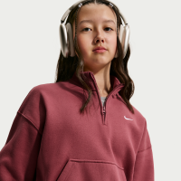 Oversized Nike Studio Fleece-top med 1/4-lynlås til større børn (piger) - rød