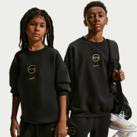 Oversized Kylian Mbappé Club Fleece Nike-fodboldtrøje med rund hals til større børn - sort
