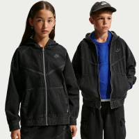 Nike Collection-denimjakke med hætte og lynlås i fuld længde til større børn - sort