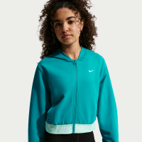 Nike Pro Fleece Dri-FIT-hættetrøje med fuld lynlås til større børn (piger) - grøn