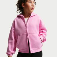 Oversized Nike Studio Fleece-hættetrøje med lynlås i fuld længde til større børn (piger) - Pink