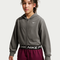 Nike Pro Fleece Dri-FIT-hættetrøje med fuld lynlås til større børn (piger) - grå