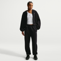 Oversized Nike Studio Fleece-bukser med høj talje og opslag i medium vægt til kvinder - sort