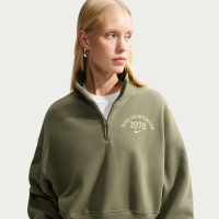 Oversized Nike Studio Fleece-top i medium vægt med 1/4-lynlås og kortere snit til kvinder - grøn