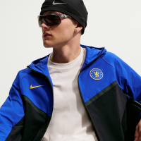 Vævet Chelsea F.C. Tech Windrunner Nike Football-jakke med fuld lynlås til mænd - blå