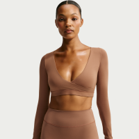 NikeSKIMS Matte Wrap-top med lange ærmer til kvinder - brun