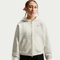 Oversized Nike Studio Fleece-hættetrøje med lynlås i fuld længde til større børn (piger) - hvid
