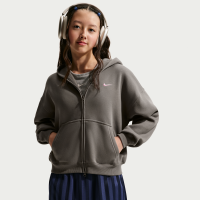 Oversized Nike Studio Fleece-hættetrøje med lynlås i fuld længde til større børn (piger) - grå