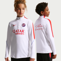 Maskinstrikket Paris Saint-Germain Strike Nike Dri-FIT-fodboldtræningstrøje til større børn - hvid