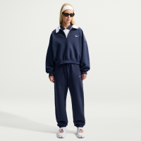 Oversized Nike Studio Fleece-bukser med høj talje og opslag i medium vægt til kvinder - blå