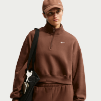 Oversized Nike Studio Fleece-top i medium vægt med 1/4-lynlås og kortere snit til kvinder - brun