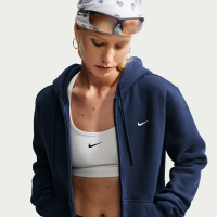Nike Studio Fleece-hættetrøje i medium vægt med lynlås i fuld længde til kvinder - blå