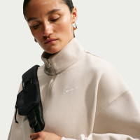 Oversized Nike Studio Fleece-top i medium vægt med 1/4-lynlås og kortere snit til kvinder - brun