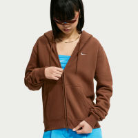 Nike Studio Fleece-hættetrøje i medium vægt med lynlås i fuld længde til kvinder - brun
