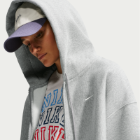 Oversized Nike Studio Fleece-hættetrøje i kraftigt materiale med lynlås i fuld længde til kvinder - grå