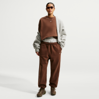 Oversized Nike Studio Fleece-bukser med høj talje og opslag i medium vægt til kvinder - brun