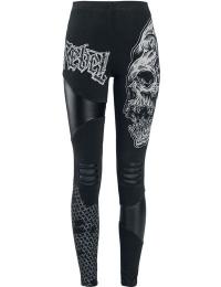 Rock Rebel by EMP Leggings - Rock-Style Leggings with Prints, Cut-Outs and Faux-Leather Inserts - S till 5XL - Damer - sort-hvid