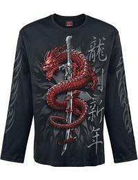 Spiral Langærmet - Oriental Dragon Longsleeve - M till XL - Herrer - sort