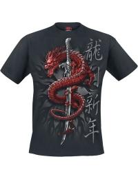 Spiral T-shirt - Oriental dragon - S till 4XL - Herrer - sort